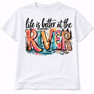 Life Is Better At River Graphic T Shirt Trendy Boutique Style Tee Womens White